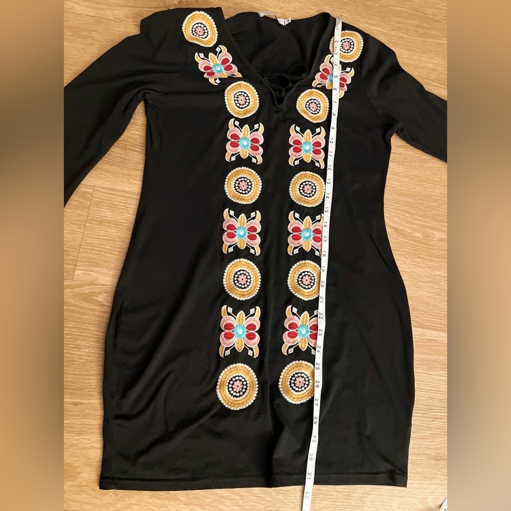 MISSLOOK Vintage Boho Geometric Floral Women Dress  Vibrant Embroidery - Picture 8 of 10